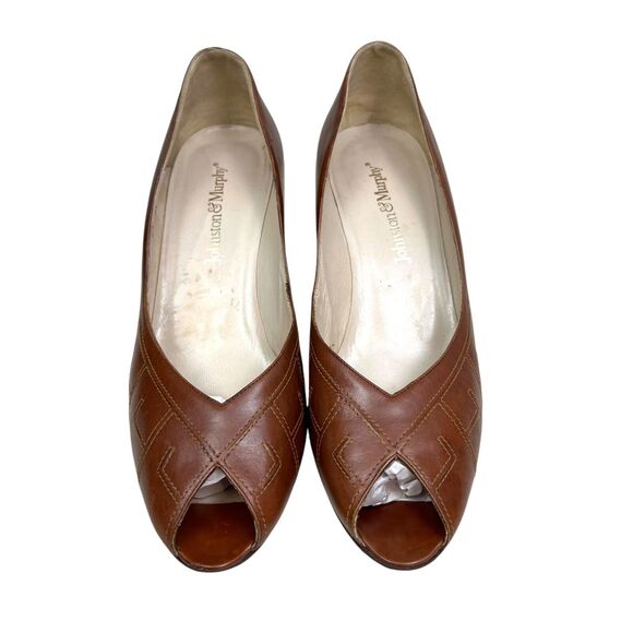 Johnston & Murphy Womens Pump Heel Leather Peep Toe Brown Sz 8.5AA Made in Italy - Picture 4 of 9